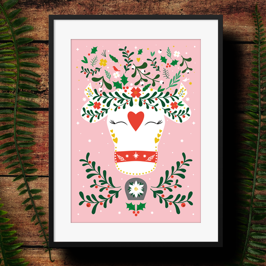 Christmas Cow Art Print