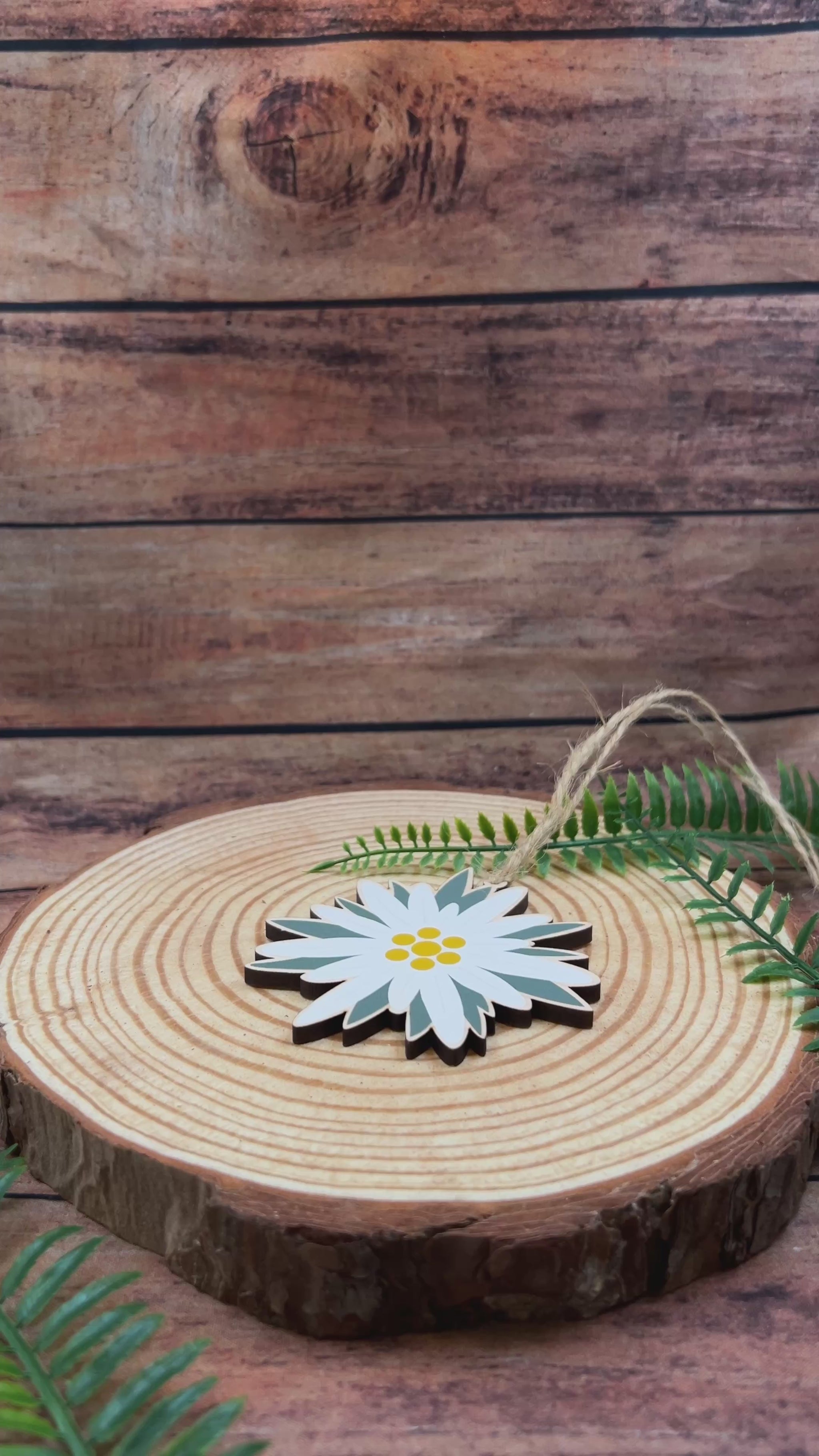 video of a swiss edelweiss illustration on wooden decoration