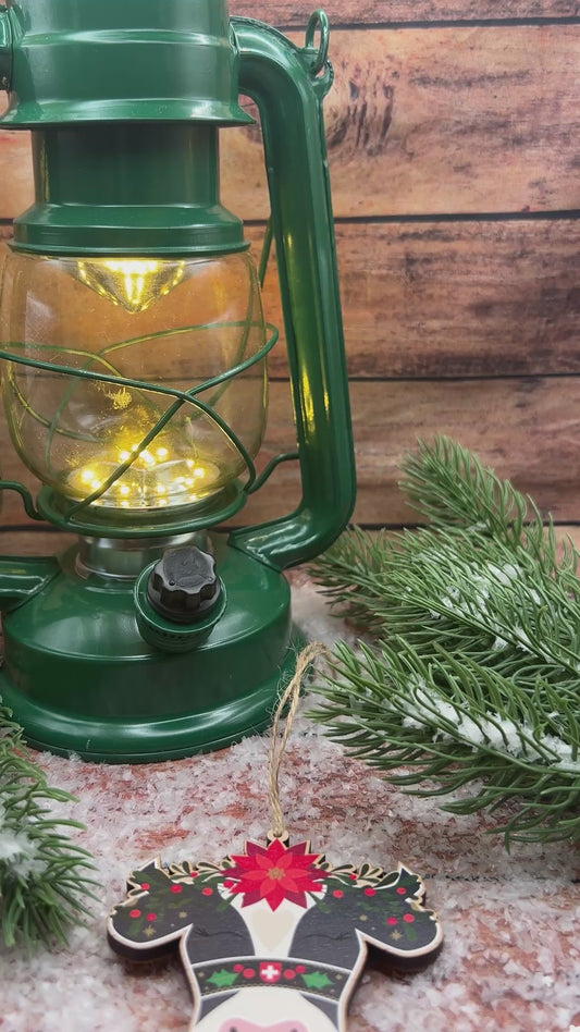 Holstein Cow Festive Wooden Decoration