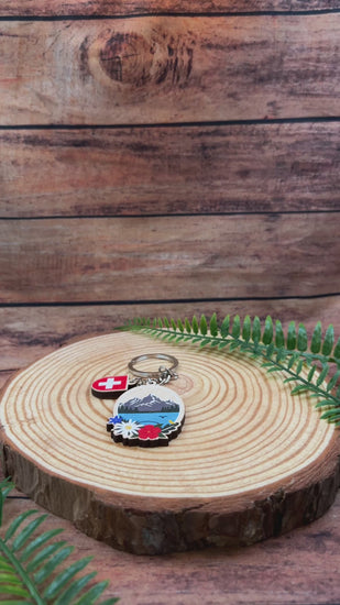 video showing Schwarzsee Swiss Alps and Lake Keyring with swiss flag charm