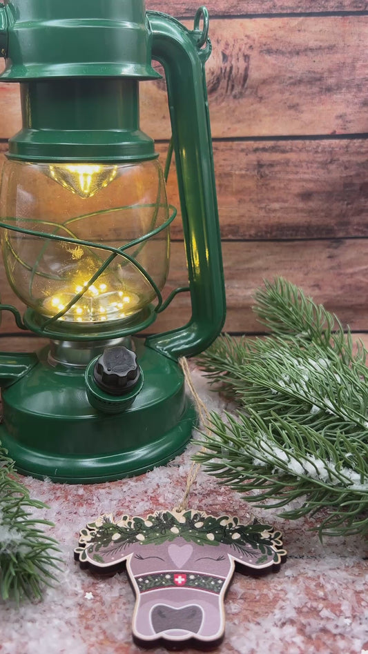 Brown Swiss Cow Festive Wooden Decoration