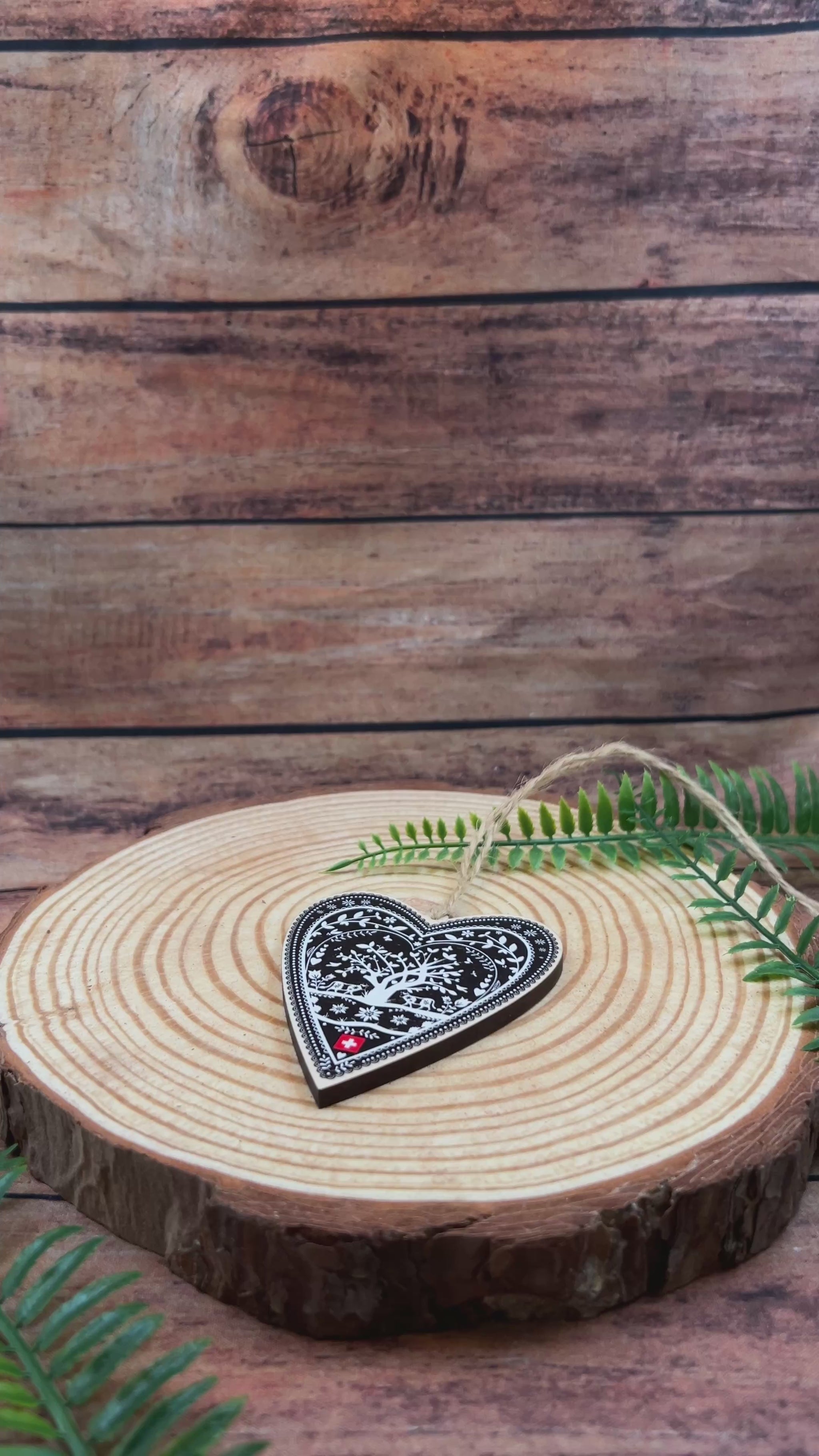 video of Swiss Folk Art Heart scherenschnitte, decoupage Wooden Decoration