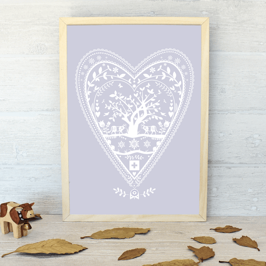 Swiss Paper Cut Heart Art Print (lavender)