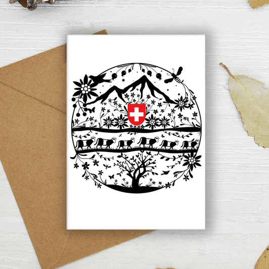 Swiss Folk Art Cow Greeting Card