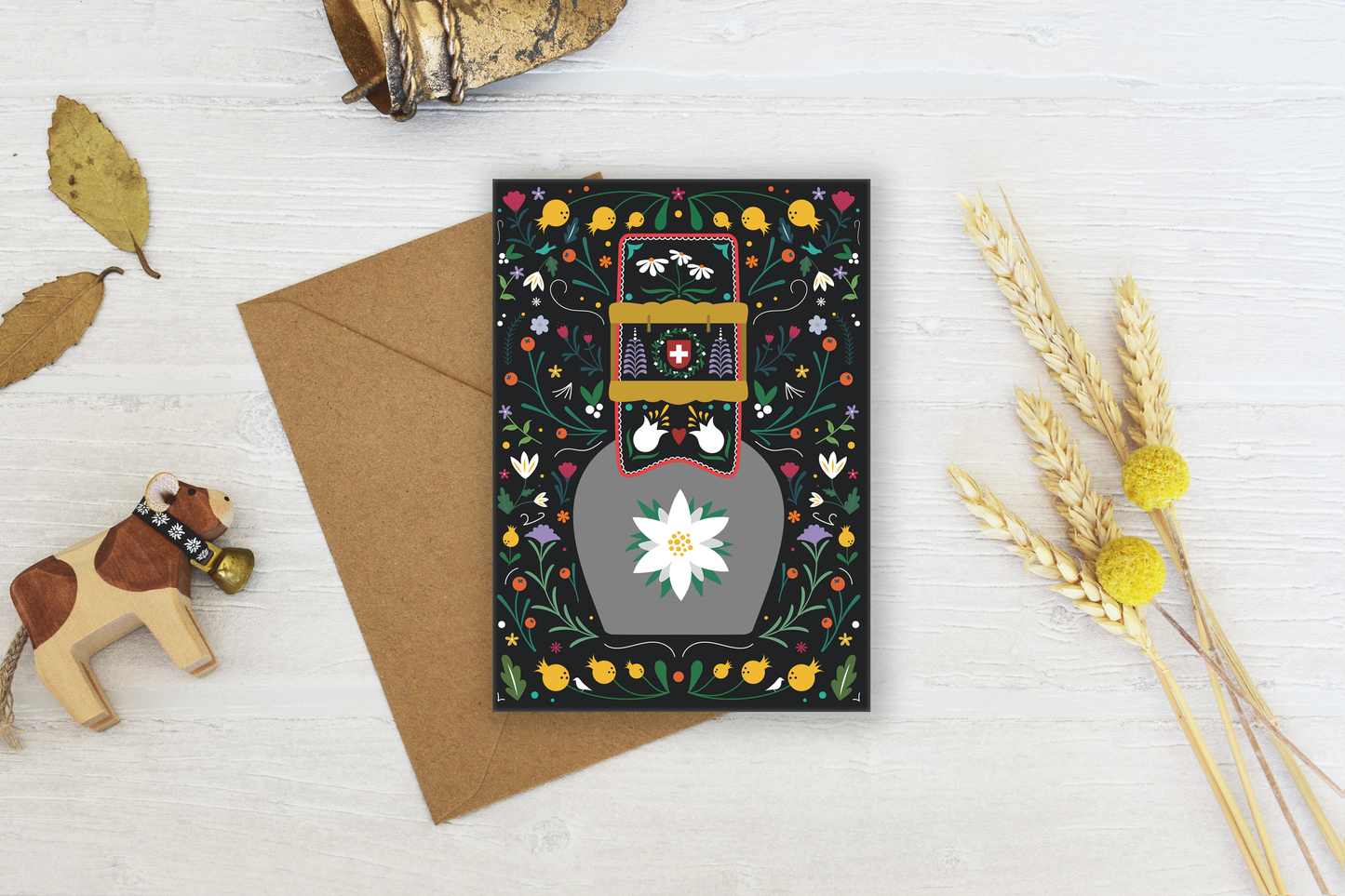 Edelweiss Cow Bell Greeting Card