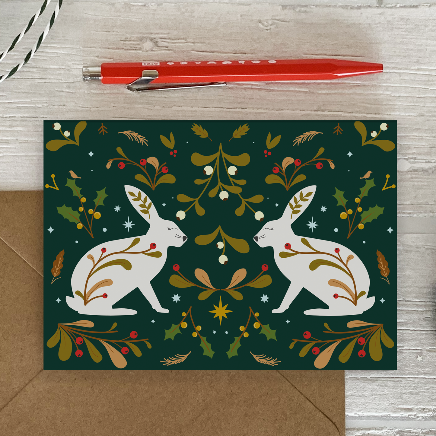 Festliche Hasen-Weihnachtskarte
