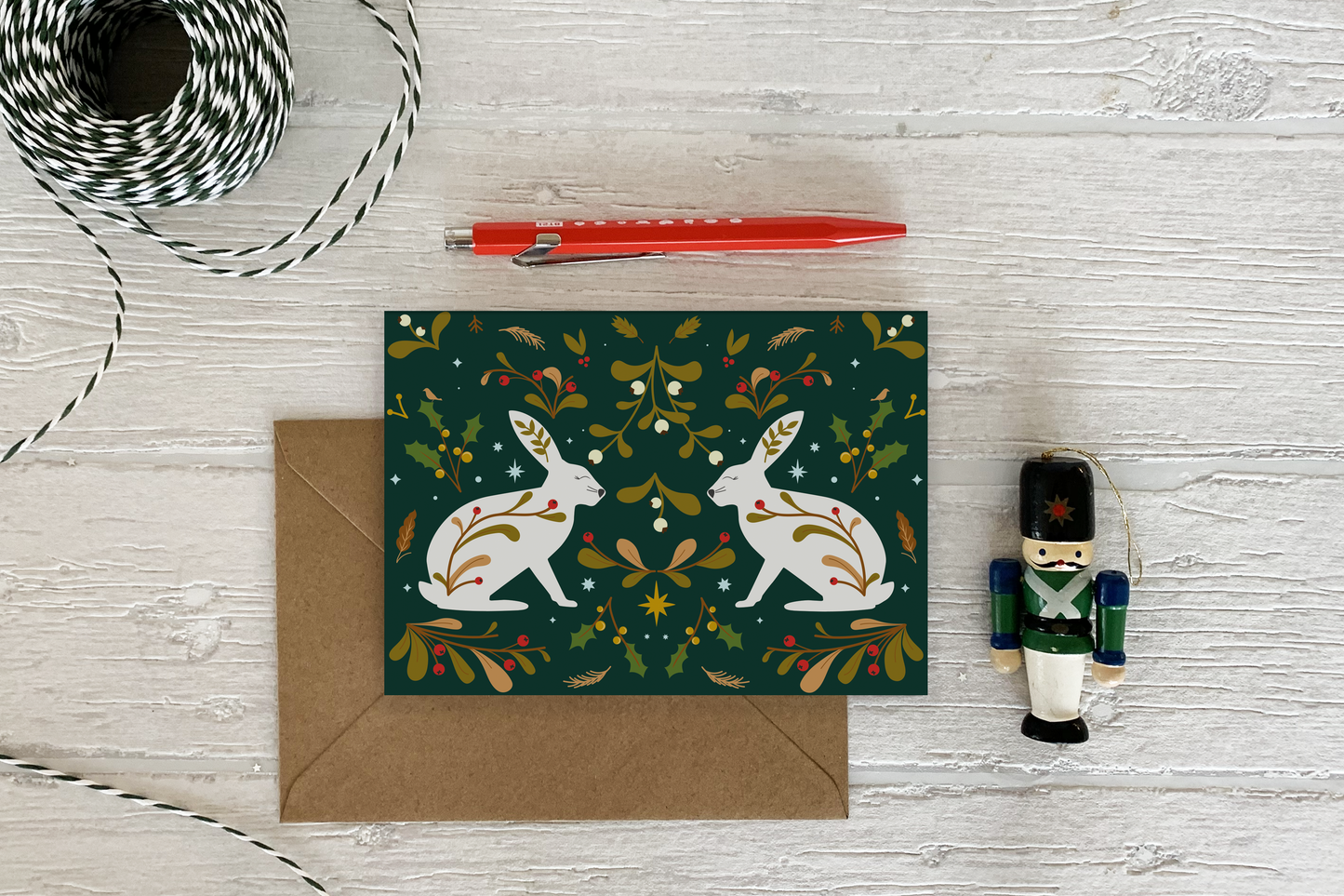 Festliche Hasen-Weihnachtskarte