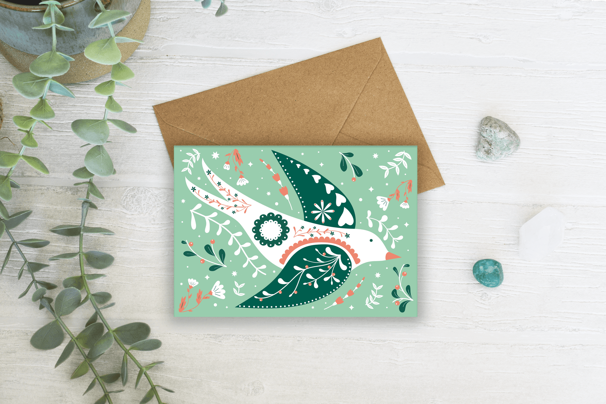 Hey Birdy Greeting Card in Sage