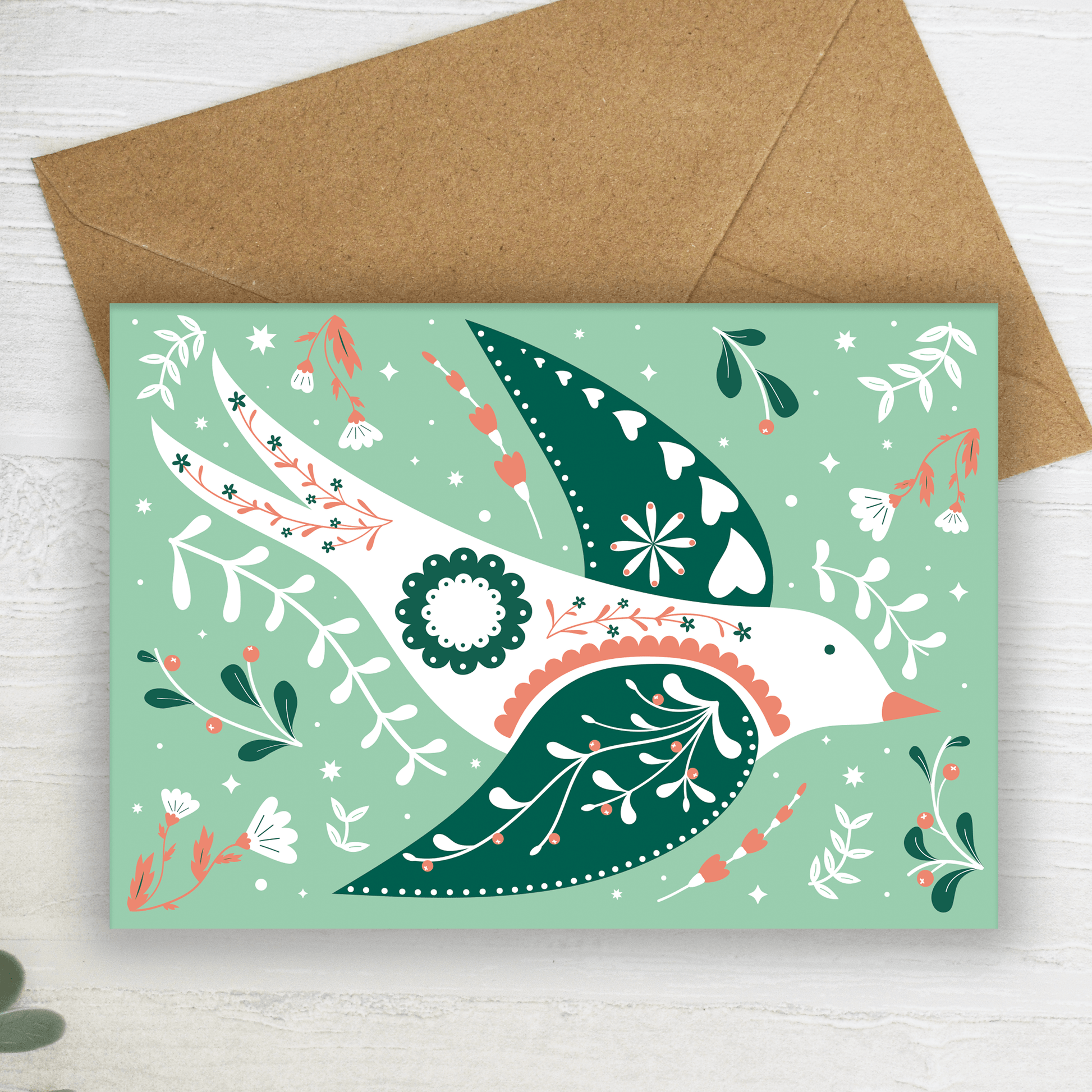 Hey Birdy Greeting Card in Sage