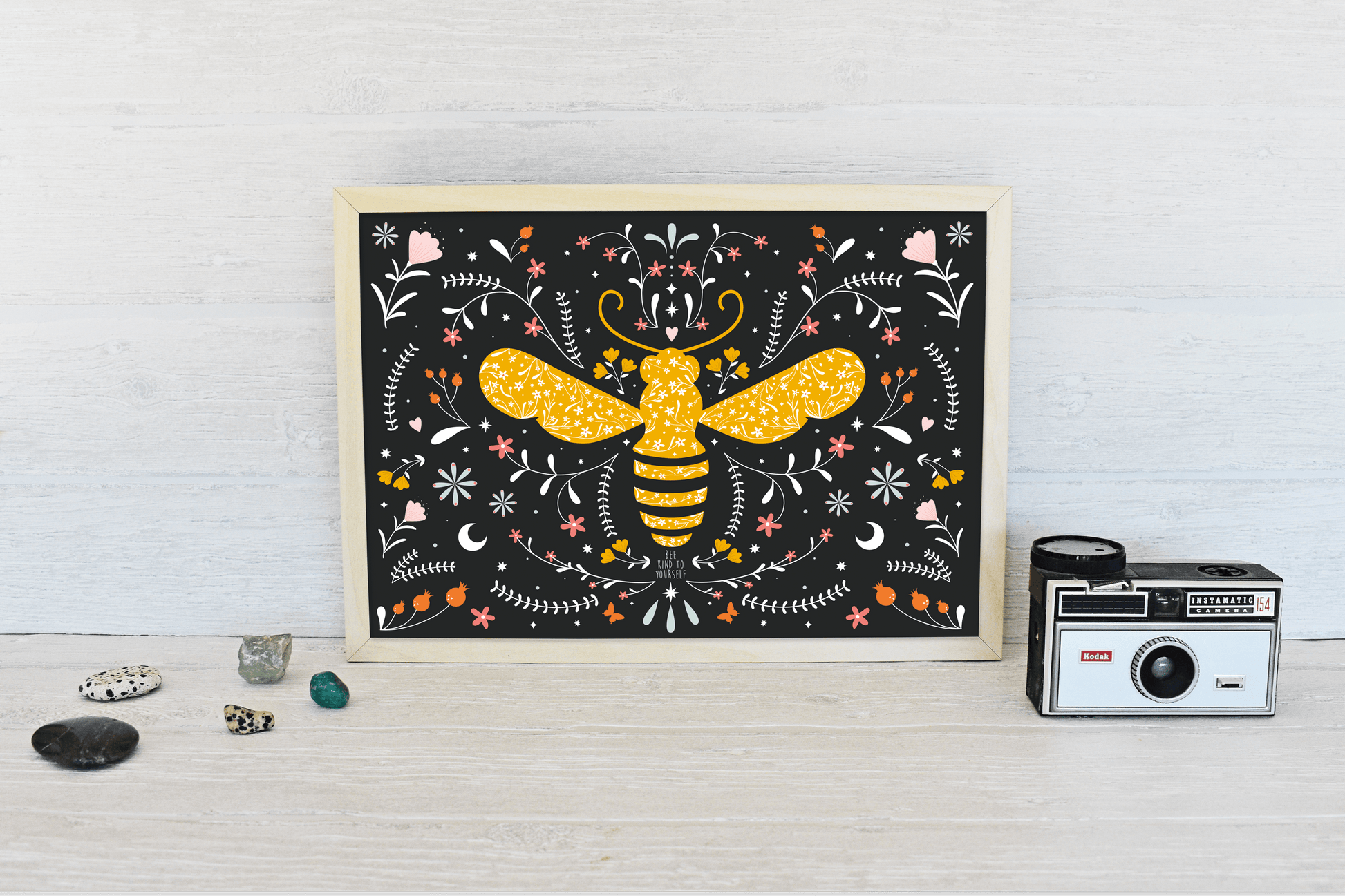 Bee Kind to Yourself Art Print - dark colour scheme