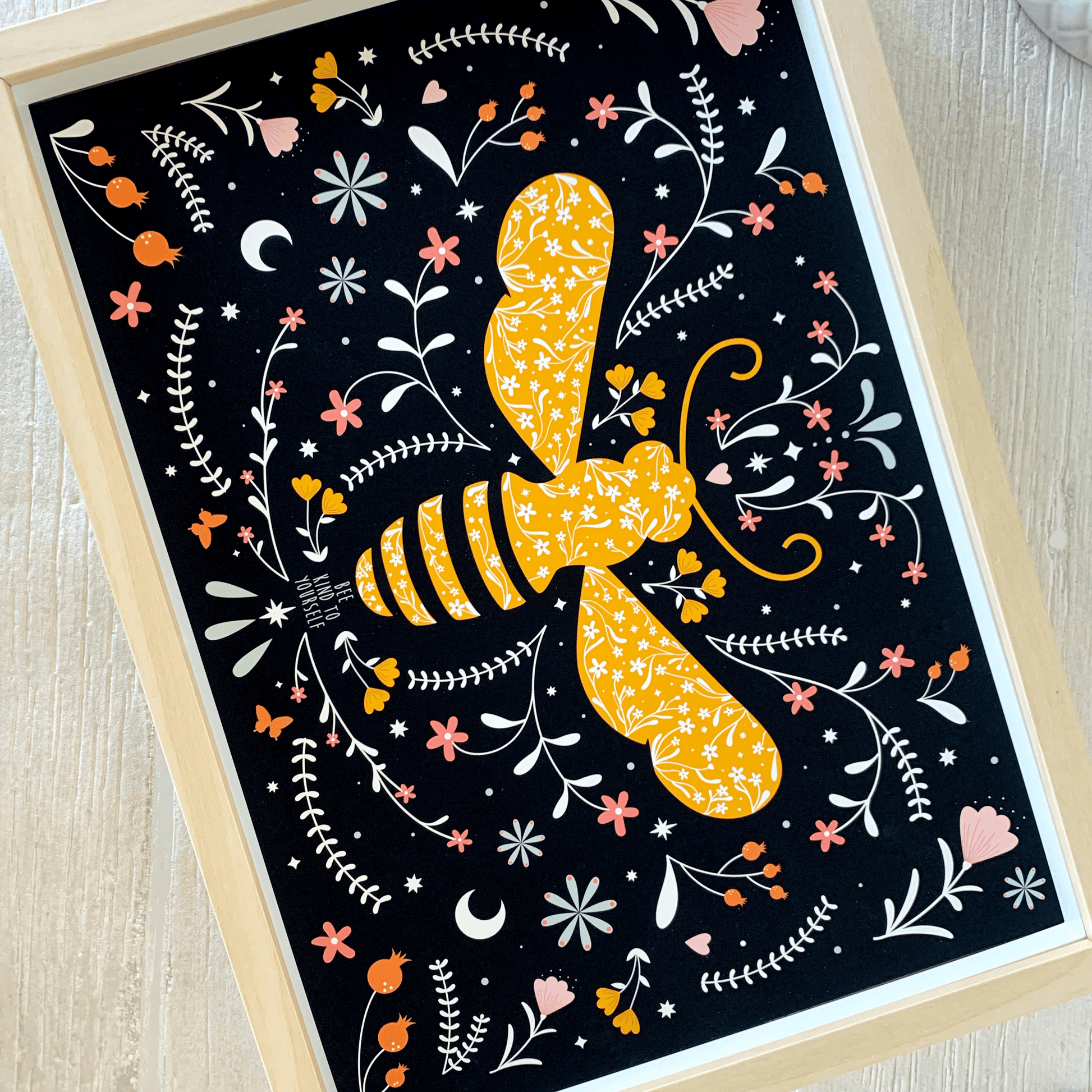 Bee Kind to Yourself Art Print - dark colour scheme