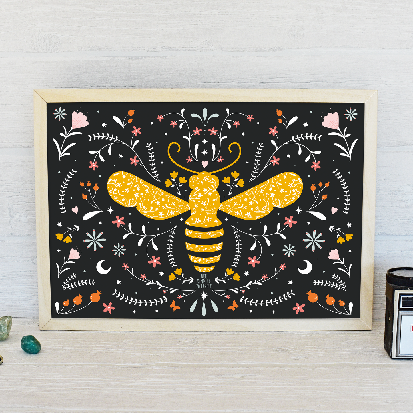 Bee Kind to Yourself Art Print - dark colour scheme