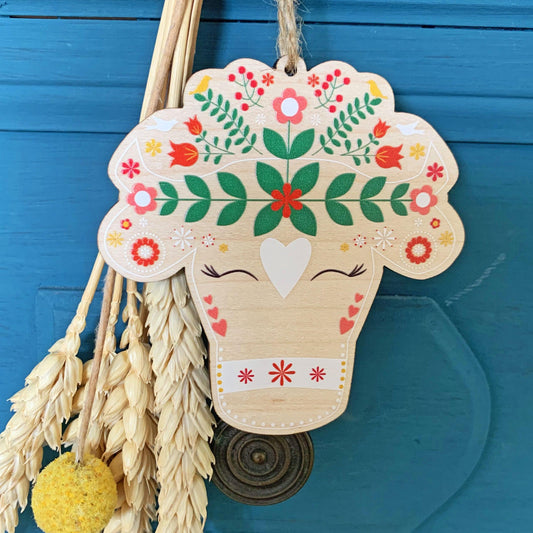 "Folk Heart" Décoration en bois