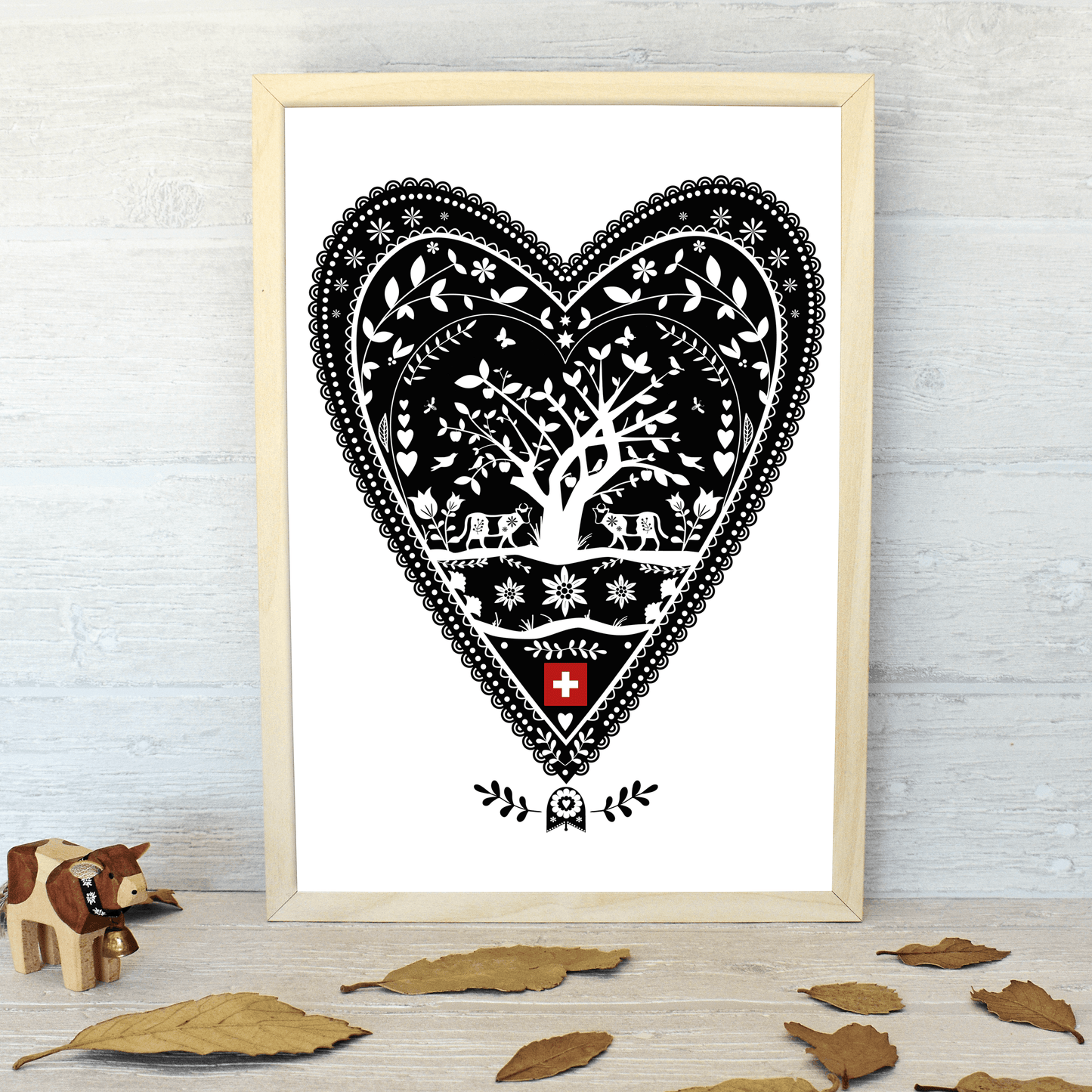 Swiss Paper Cut Heart Art Print