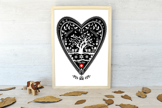 Swiss Paper Cut Heart Art Print